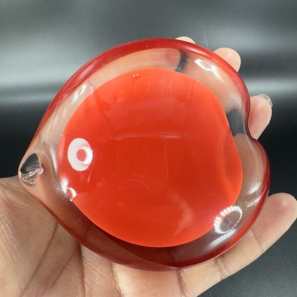 Hand Blown Red Heart Glass Paperweight Figurine Cased Heavy Glass Figure VTG - Picture 6 of 16